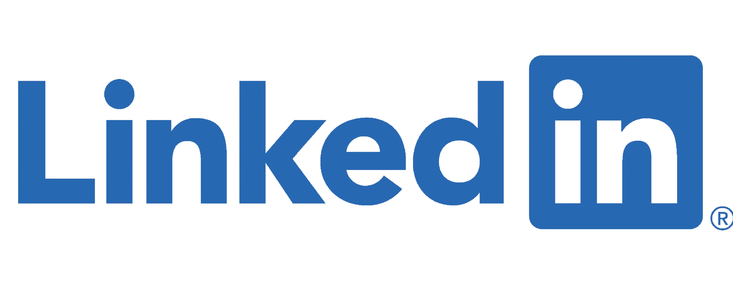 LinkedIn logo with the word Linked in blue letters and in in white letters inside a blue rounded square.