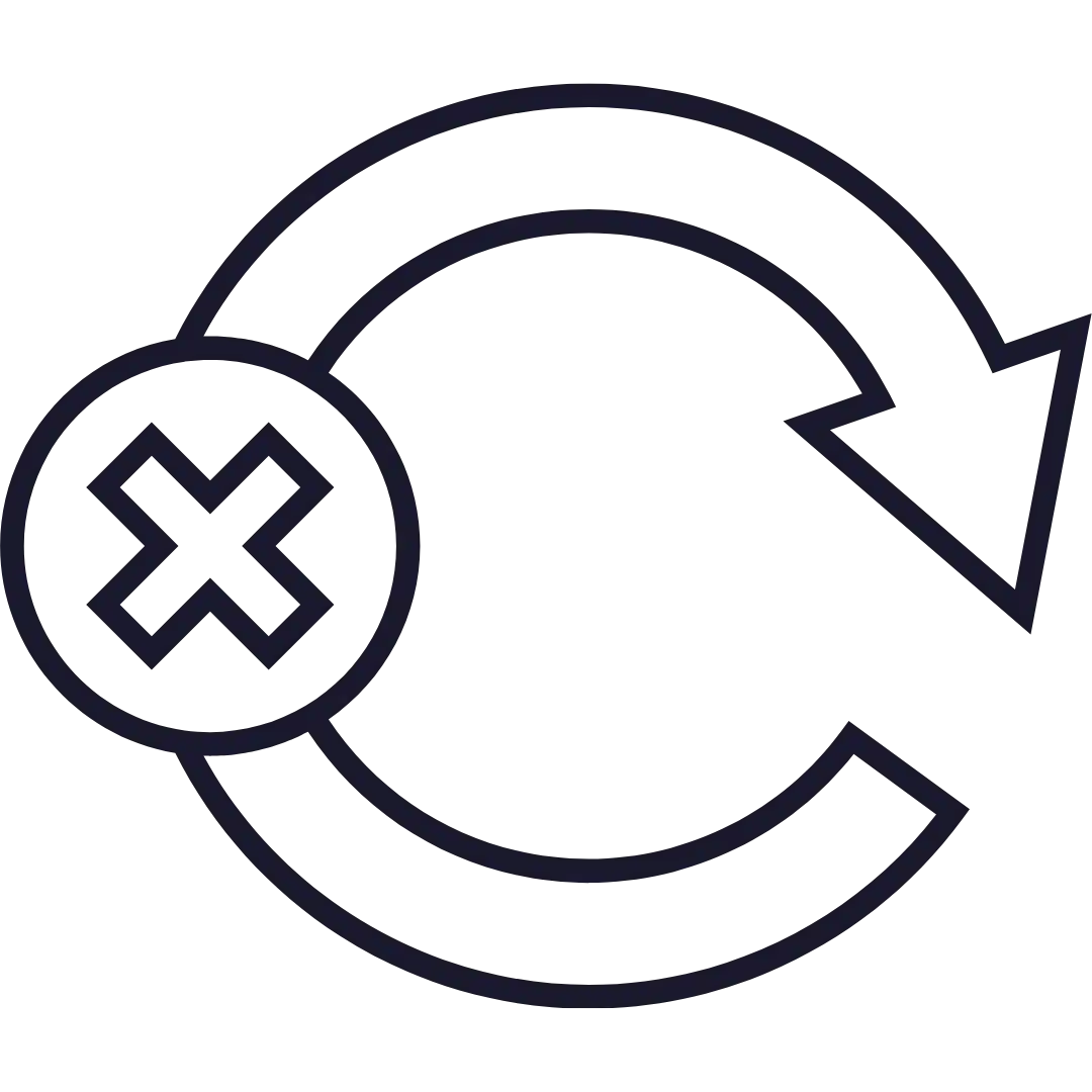 A circular arrow representing a refresh or reload symbol, overlaid with an X icon, suggesting cancel or stop refresh action—ideal for digital marketing freelancer white label service branding.