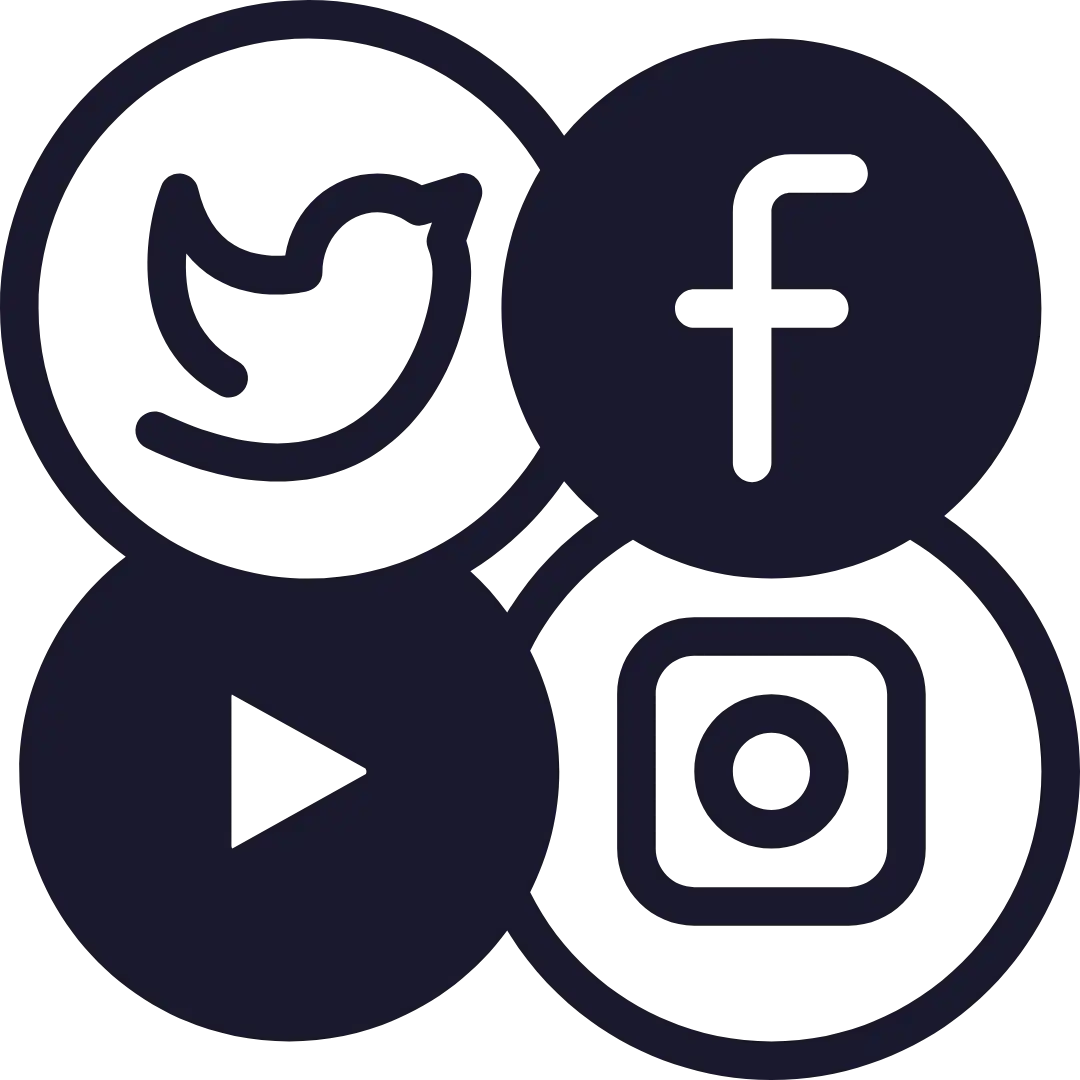 No Clear Attribution. A graphic featuring icons for Twitter, Facebook, YouTube, and Instagram inside dark circles overlapping at the edges, representing popular social media platforms—a perfect visual for a digital marketing consultant.