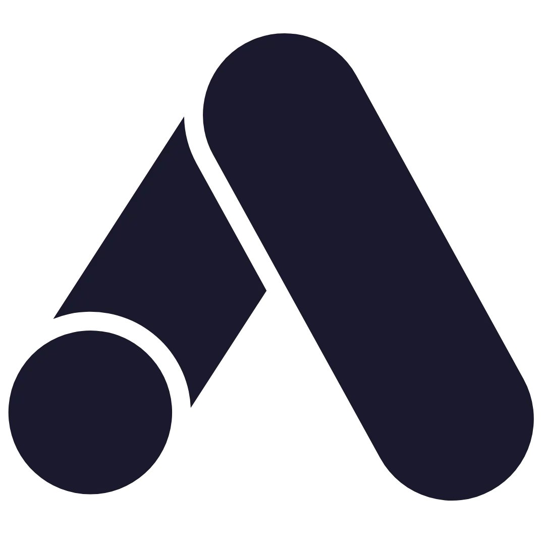 A dark navy geometric logo featuring a tilted oval bar intersecting with a vertical elongated oval, with a solid circle at the lower left—all set against a transparent background—ideal for a digital marketing freelancer like Noah Mohamed.