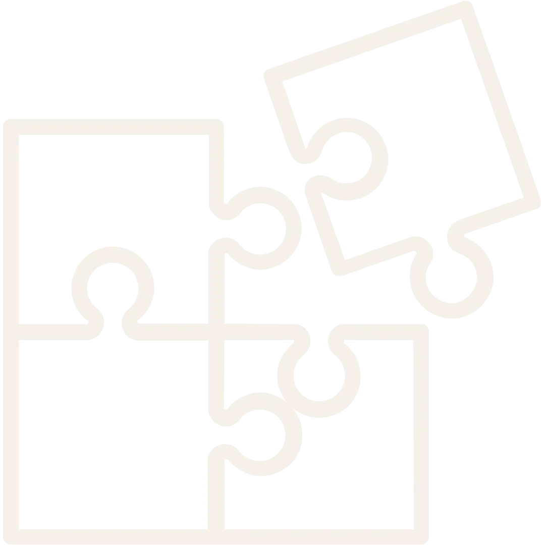 Outline of four interlocking puzzle pieces, with three connected and one slightly separated, suggesting the process of fitting pieces together—much like how Noah Mohamed, a Freelance Marketing Consultant, crafts tailored digital marketing solutions.