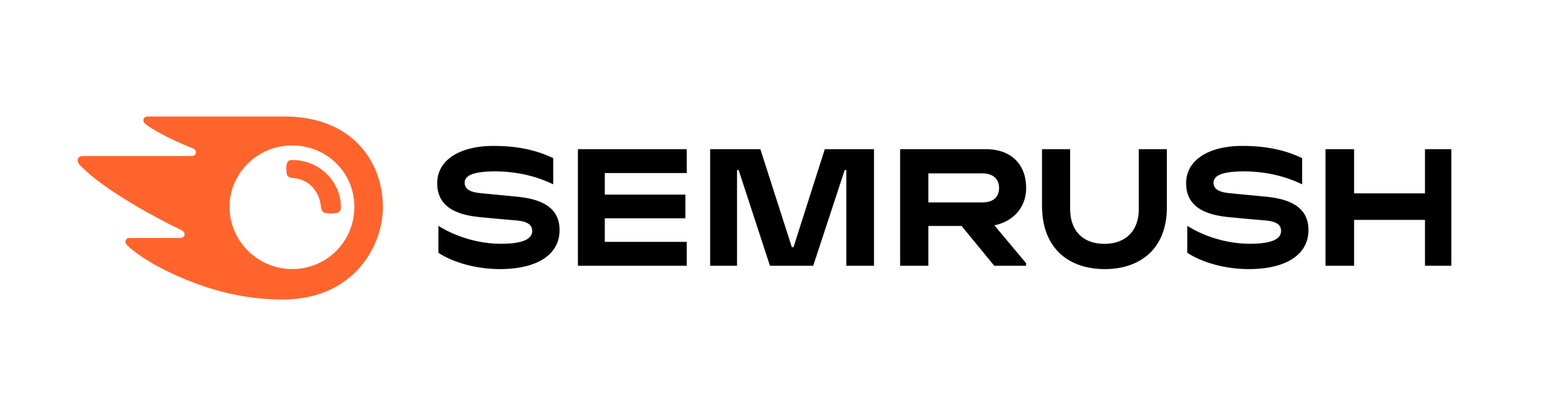 SEMRUSH logo featuring an orange rocket-like symbol with an eye on the left, followed by the bold black text SEMRUSH on a light gray background.