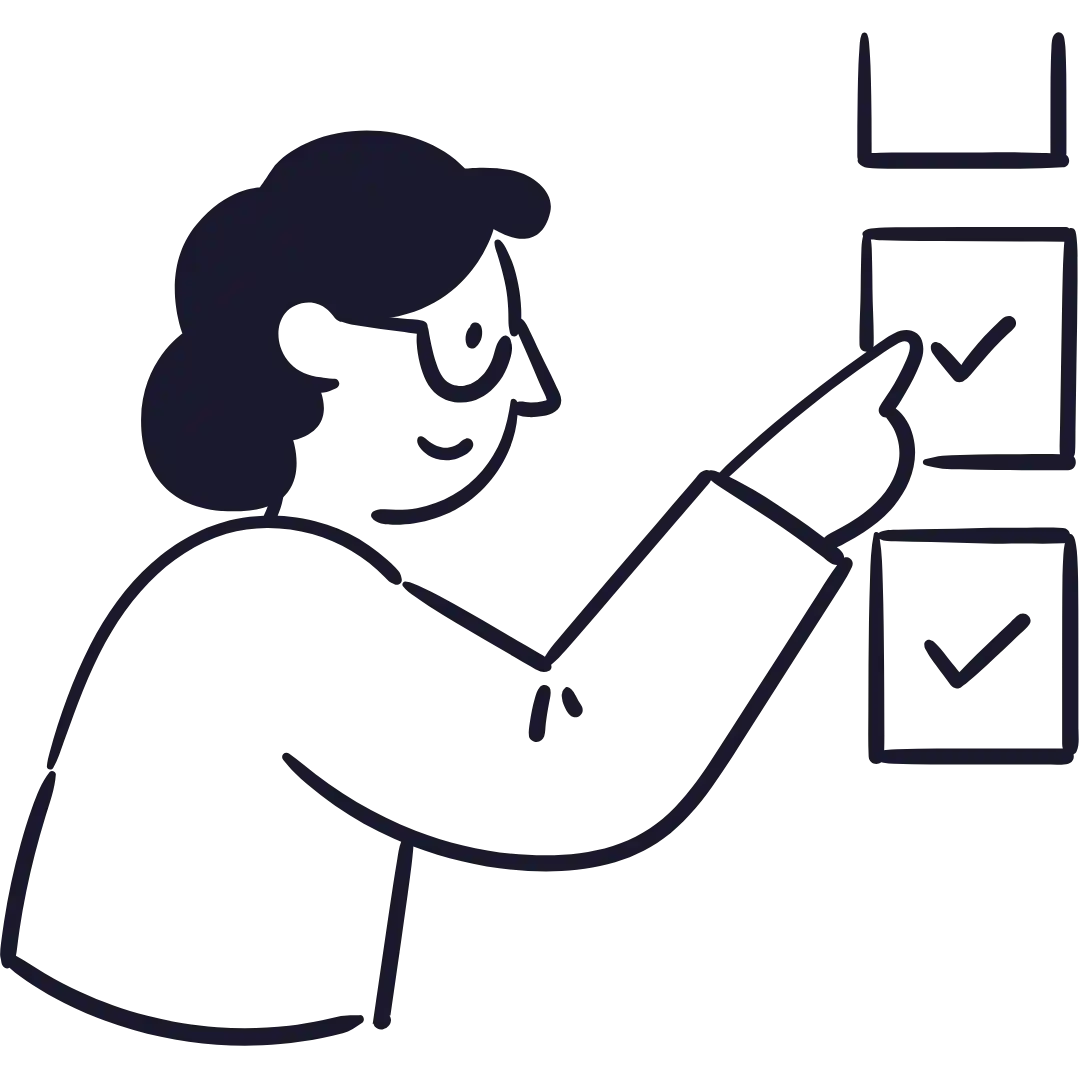 A person with glasses is smiling and reaching out to check off items on a vertical checklist, embodying the satisfaction of a successful digital marketing consultant with two tasks already accomplished.