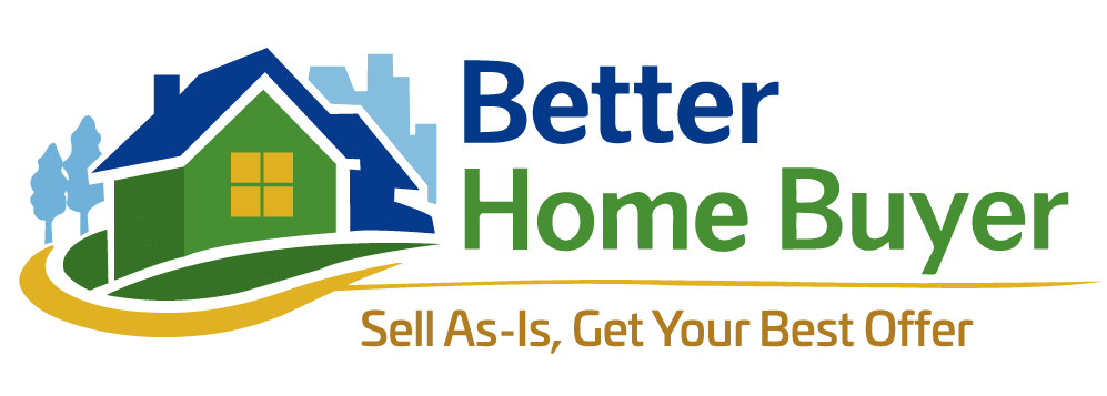 Logo with a green house and trees, cityscape in background. Text reads: Better Home Buyer. Sell As-Is, Get Your Best Offer.